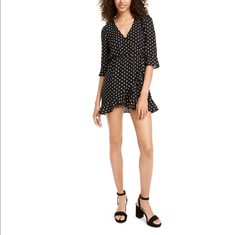 Q+A Los Angeles Womens Black Polka Dot Long Sleeve
